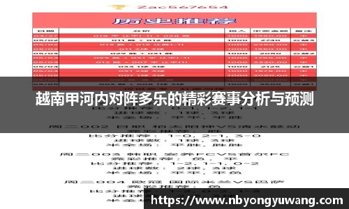 越南甲河内对阵多乐的精彩赛事分析与预测